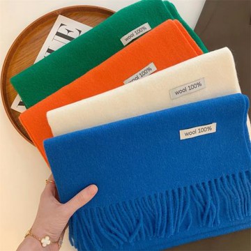多巴胺純色100%澳洲純羊毛圍巾女秋冬季學生保暖羊絨披肩情侶圍脖