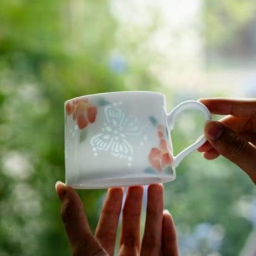 手繪玉荷咖啡杯高顏值陶瓷馬克杯帶勺水杯影青玲瓏杯碟組合茶咖杯