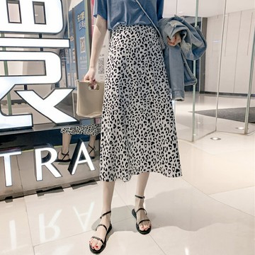 2022夏季新款復古雪紡豹紋半身裙女中長款碎花A字裙高腰包臀裙子