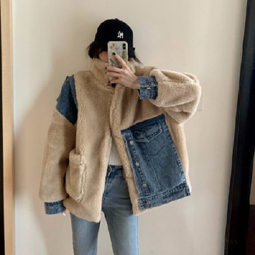 加絨加厚衛衣秋冬2020年新款牛仔羊羔毛外套韓版寬松ins上衣女裝
