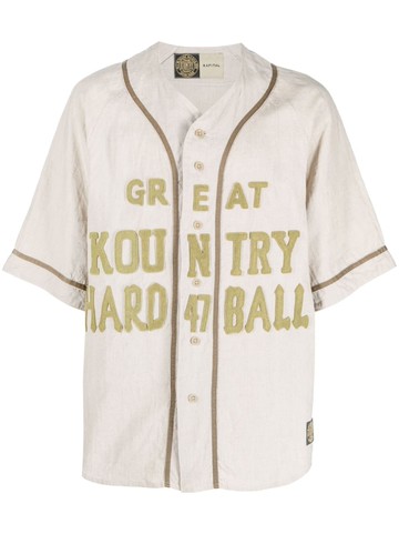 Kapital - Kountry appliqué-lettering baseball shirt - men - Linen/Flax/Cotton/Polyester - 4 - Neutrals