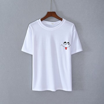 女裝短袖寬松圓領卡通印花文藝簡約T恤衫上衣服潮