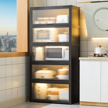 ??快速出貨?? 附發票 廚房置物架帶柜門落地多層多功能櫥柜微波爐烤箱電器置物儲物碗柜