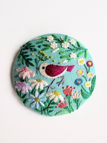 小鳥與花草刺繡胸針 Premium (botanical) #537