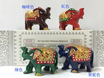 [綺異館] 泰國教 可愛彩繪象 5.5 x 4.2cm 手工木製大象 泰國還願象 四面佛 招財 印度象神