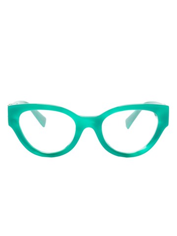 Miu Miu Eyewear - logo-lettering cat-eye glasses - women - Acetate - 50 - Green