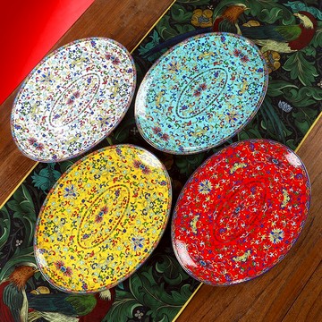 家用魚盤菜盤陶瓷新中式簡約創意碟子套裝大號橢圓形骨瓷大餃子盤