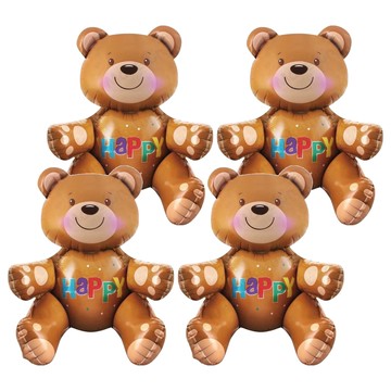 3D立體 氣球 30吋 4個  HAPPY 抱抱熊 棕色