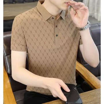 夏季新款高端B字母印花短袖t恤男薄款彈力冰絲無痕翻領polo衫體恤
