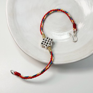 手鍊 吉祥結 雙面 925銀飾 盤長 五色線 蠟線 編織 飾品 首飾