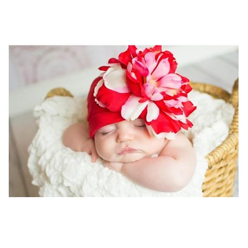 美國 Jamie Rae - 100%純棉帽-紅色棉帽+經典紅粉大牡丹 (18M-3Y)