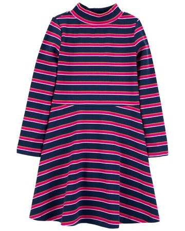 Kid Striped Long-Sleeve Ribbed Dress