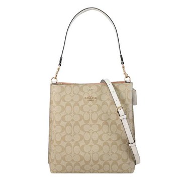 COACH CA561 Mollie 印花兩用三層大水桶包.卡其/白