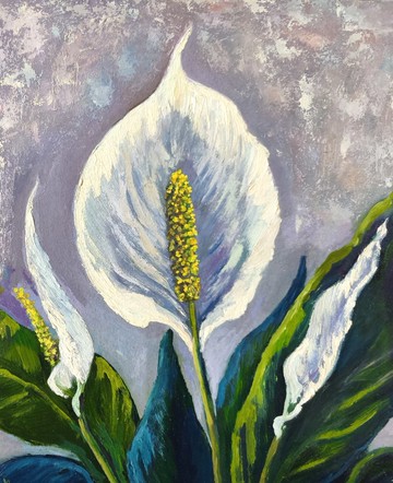 白鶴芋畫作 花卉原創藝術 白鶴芋油畫 花卉藝術品