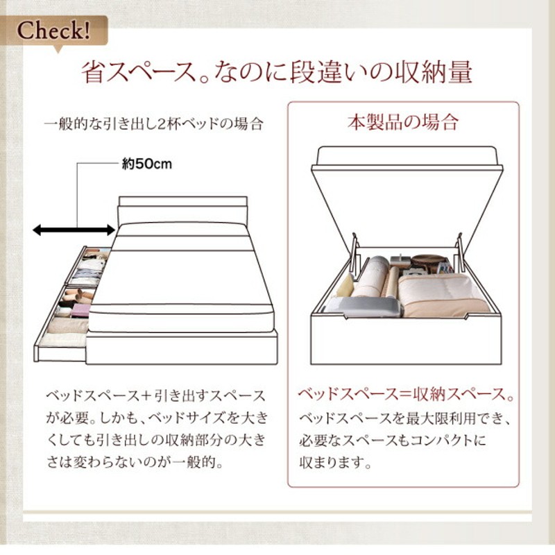 ベッド ベット マットレス付き 収納 収納付 収納ベッド 跳ね上げ 跳ね上げ式 羊毛入りゼルトスプリングマットレス付 横開 セミダブル 深さグランド  | LINEブランドカタログ