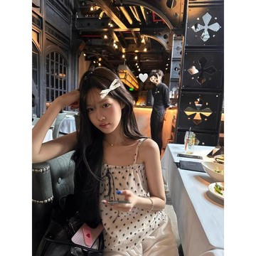 韓系漂亮波點小吊帶背心女夏外穿修身短款甜美風辣妹繫帶抹胸上衣 上衣 時尚 吊帶 背心上衣 吊帶上衣 短款上衣 女背心上衣