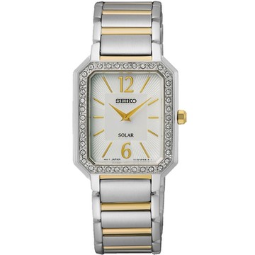 SEIKO精工 SOLAR 太陽能晶鑽方形復古女錶 新年開運 送禮推薦-珍珠貝/25mm(SUP466P1/V115-0DE0GS)_SK045