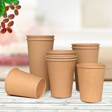 一次性加厚單層牛卡紙杯熱飲奶茶咖啡打包本色紙杯含蓋外賣紙杯