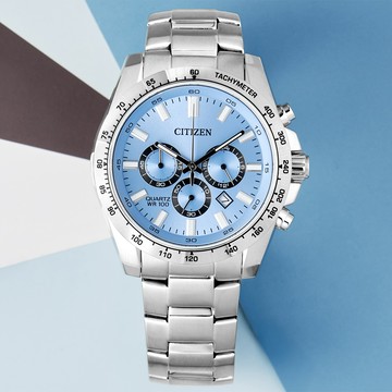 CITIZEN 星辰 Chronograph 紳男三眼計時手錶-冰河藍/44mm AN8230-59L