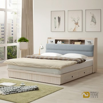 WAKUHOME 瓦酷家具Sunrice自然日系淺灰橡5尺雙人床組(床頭箱+床底)-寬155*深221*高112cm