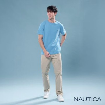 Nautica 官方旗艦 男裝 吸濕排汗休閒短袖T恤-藍色