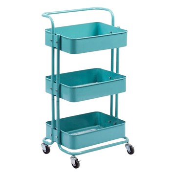 ika 美容金屬籃推車 收納推車 加粗鋼管 調節腳底 承重力強  藍色  3層