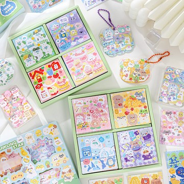 🍋檸檬青🍋現貨動物園小班郊遊日記/開心每一天/閃光星星系列4款超可愛卡通禮盒裝貼紙100張入