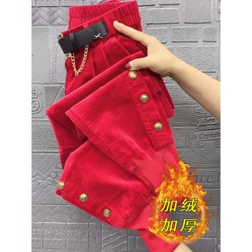 秋冬新款條絨褲小腳褲高腰彈力時尚百搭舒適蘿卜褲女燈芯絨馬丁褲