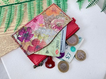 意大利 手繪藝術羊革 系列 卡套 零錢拉錬包