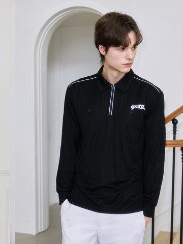 Two-Pocket Long Sleeve Collar Shirt [Black]