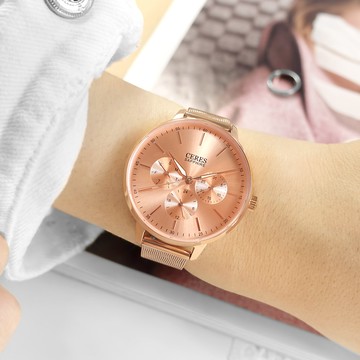 EROS CERES 贈錶帶 / LQ63623RG-RG / 經典三眼 優雅迷人 米蘭編織不鏽鋼手錶 禮盒組 鍍玫瑰金 36mm