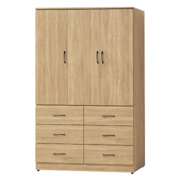 文創集 大亞格4.1尺三門六抽衣櫃-122x56x202cm免組