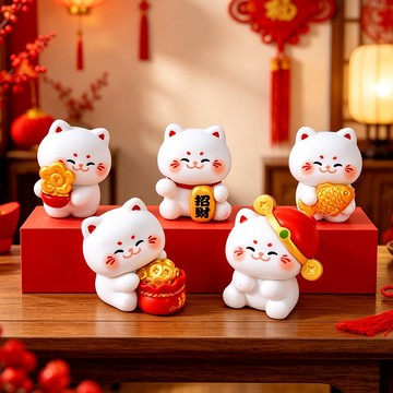 台灣出貨⭐招財貓擺件 發財貓 財神貓 福袋貓 抱魚貓擺飾 貓咪擺件 桌上擺件 桌面裝飾 飾品 車載小擺件 小禮物 diy