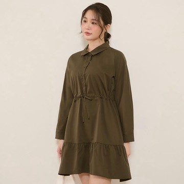 日系少女排釦抽繩短洋裝