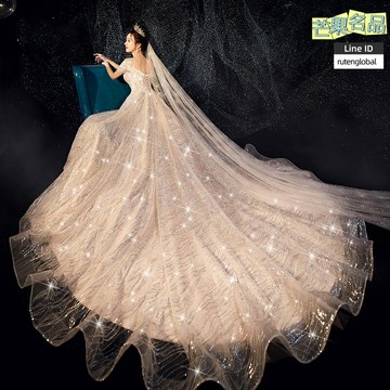【夢幻星空拖尾】主婚紗 新娘婚紗 婚禮婚紗 晚禮服 敬酒服 森系婚紗 抖音網紅款 2025新款 奢華端莊 重工釘珠 定製款