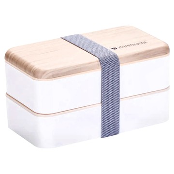 阿莎&布魯 日式木質雙層便當盒 18.5x10.5x10cm 1.2公升  簡約白  1個
