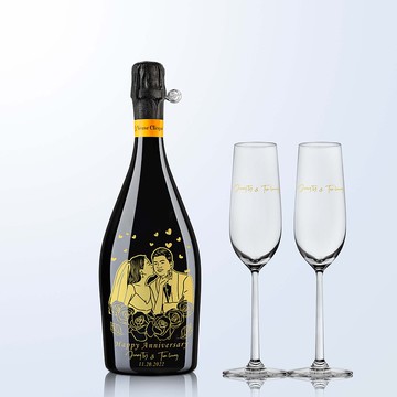Veuve Clicquot  |香檳單支雙杯含人像雕刻 原裝禮盒 雕刻禮物