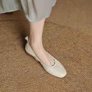 軟底巨好穿~ITSK單鞋女淺口百搭真皮平底芭蕾舞鞋奶奶鞋