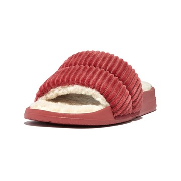 FitFlop iQUSHION FLEECE-LINED CORDUROY SLIDES輕量燈芯絨涼鞋-女(暗紅色)