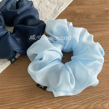 趙露思同款藍色系蓬松紗質大號大腸發圈韓系簡約溫柔氣質發繩新款