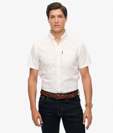 Superdry Men's Oxford Short Sleeve Shirt White Size: S