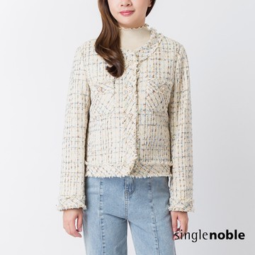 獨身貴族 氣質典雅卡其色花呢長袖外套(1色)