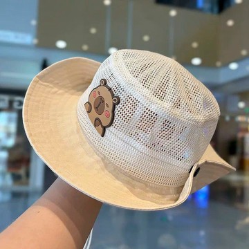 🔥臺灣出貨🔥卡皮巴拉兒童網眼漁夫帽寶寶戶外透氣防曬遮陽帽男女童太陽帽可愛03Qu