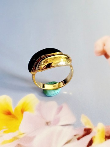 vintage jewelry 古典獨特金色黑琺瑯 戒指