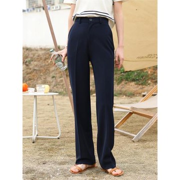 西裝褲不拖地利落/春秋垂深藍藏青長褲寬松顯瘦直筒上班西裝西褲