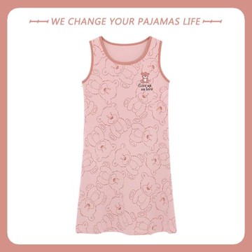 北極絨睡裙女士夏季大碼薄款短袖純棉可愛背心無袖夏天睡衣家居服