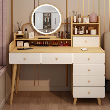 開發票 鏡台 化妝桌 梳妝臺臥室化妝桌簡約現代化妝臺主臥小戶型梳妝櫃輕奢化妝鏡桌子S074快速出貨