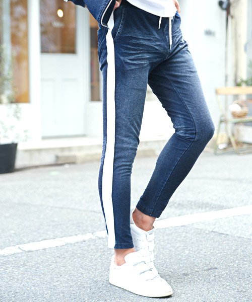 ラグスタイル デニム スウェット パンツ メンズ サイドライン ライン ラインパンツ カットデニム スウェットデニム Bitter ビター系 メンズ ネイビー L Luxstyle 通販 Lineポイント最大1 0 Get Lineショッピング