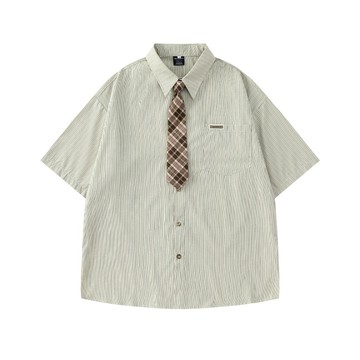 【OTIS】【現貨】黃綠條紋襯衫 tee 短袖 寬鬆 OVERSIZE 落肩 日系 韓系簡約 街頭