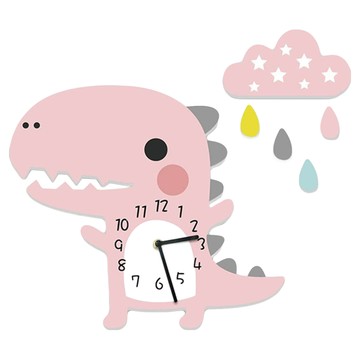 CARVEMAN 兒童卡通DIY掛鐘 恐龍粉 可愛造型 靜音 兒童房裝飾  粉色